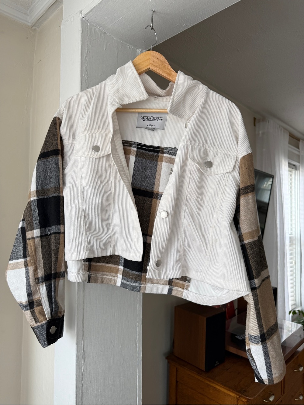 Reserve Fairfax Plaid Corduroy Contrast Cropped Jacket Size Large